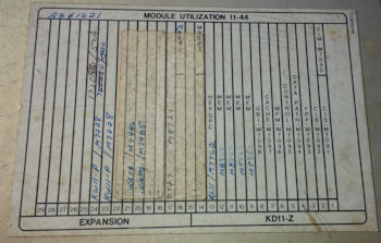 PDP 11/44 Module Utilization Chart